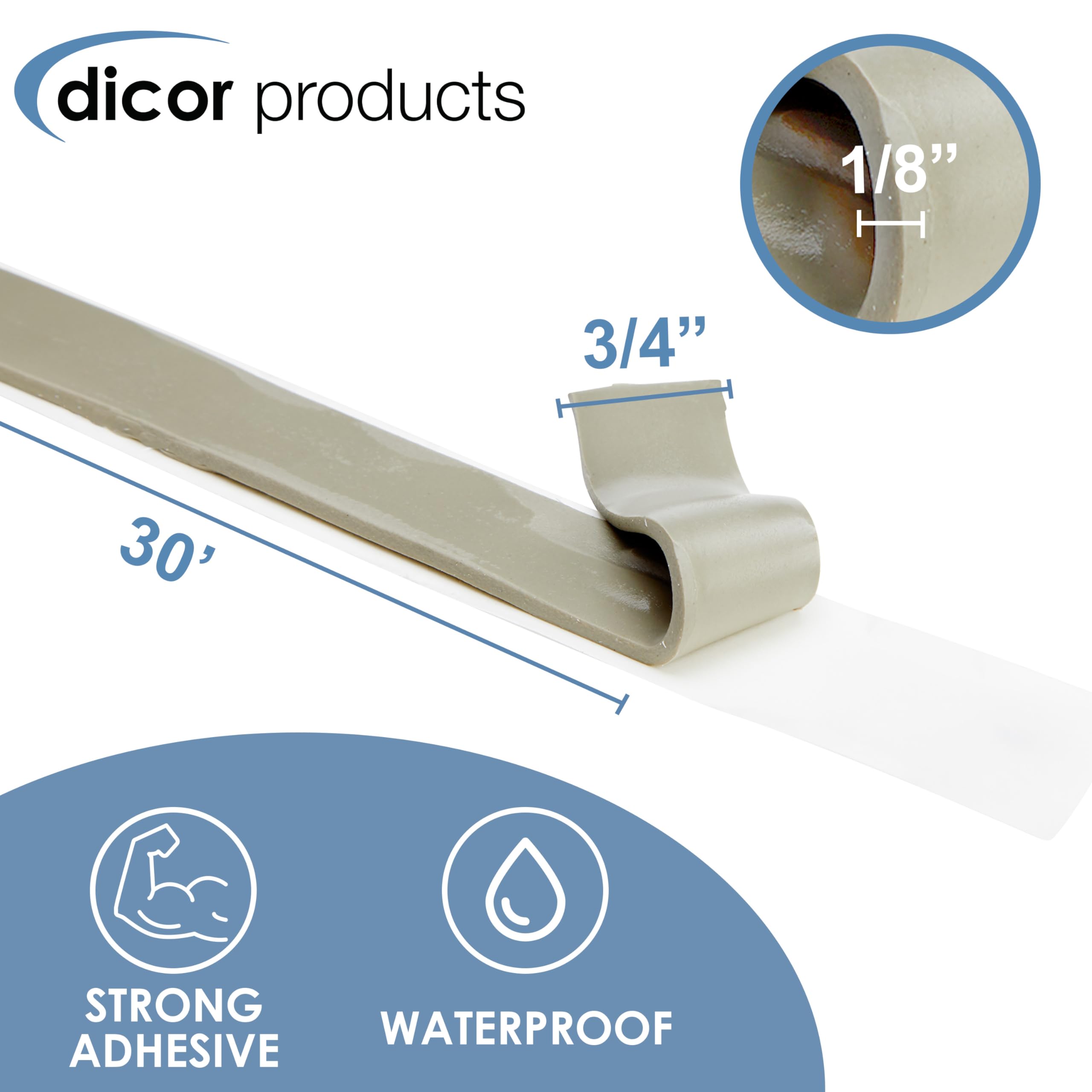 Butyl Seal Tape Dicor BT-1834-1 - 1/8" x 3/4" x 30' Repair Tape for RV, Trailer, Motorhome, Window, and Vent Sealing