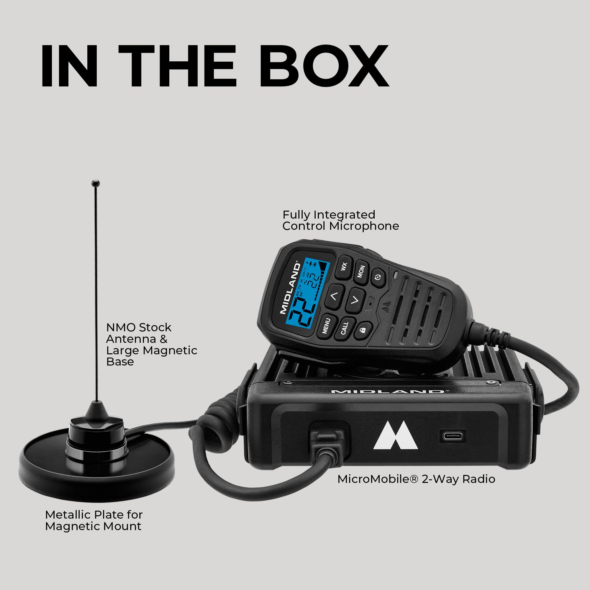 Midland® GMRS MXT575 Mobile Radio, Two-Way Radio with NOAA Weather Scan and Alert - for Farms, Ranches, Overlanding - Repeater Capable, Integrated Control Mic,- External Magnetic Mount