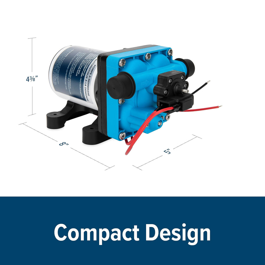 Camco Variable Flow RV/Marine Automatic Demand Diaphragm Water Pump | 12 Volt DC | 3.0 GPM Flow Rate with a 55-PSI Cutoff | Measures 8-inches (L) x 5-inches (W) x 4-3/8-inches (H) | (22491)