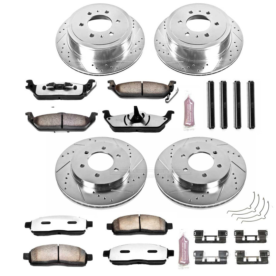 Power Stop Z36 Truck & Tow Brake Kit K1944-36 Front and Rear, Carbon Fiber Ceramic Brake Pads and Drilled and Slotted Brake Rotors For 2004-2008 Ford F-150 4WD 6 Lug | 2006-2008 Lincoln Mark LT