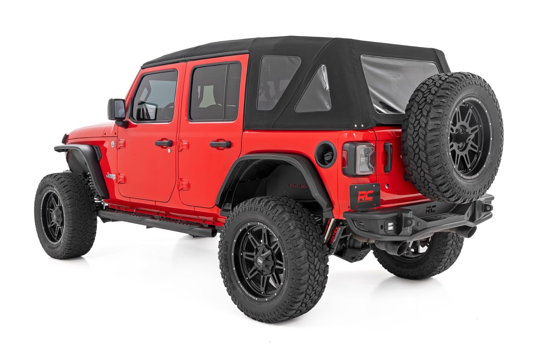 Rough Country Nerf Steps Oval for Jeep Wrangler Unlimited (2018-2025) 4-Door - OEM Style Rails with Built-in Side Steps