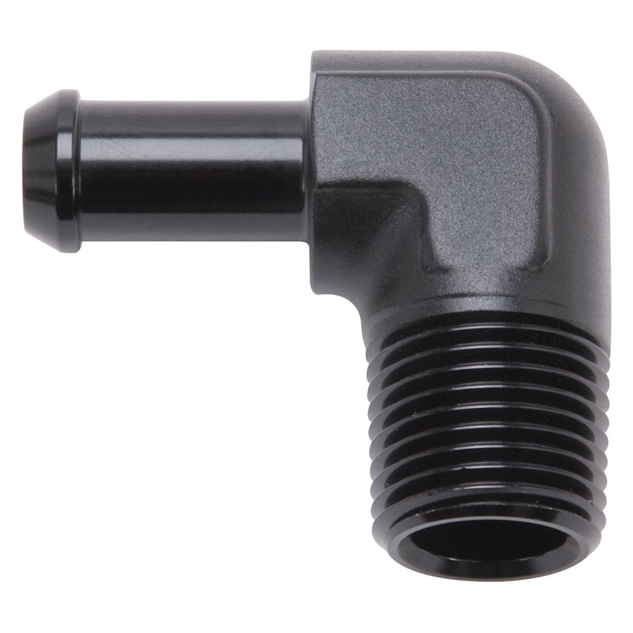 Edelbrock Heater Hose Fitting 90 Degree 1/2 in. NPT and 3/8 in. Barb Black 8169