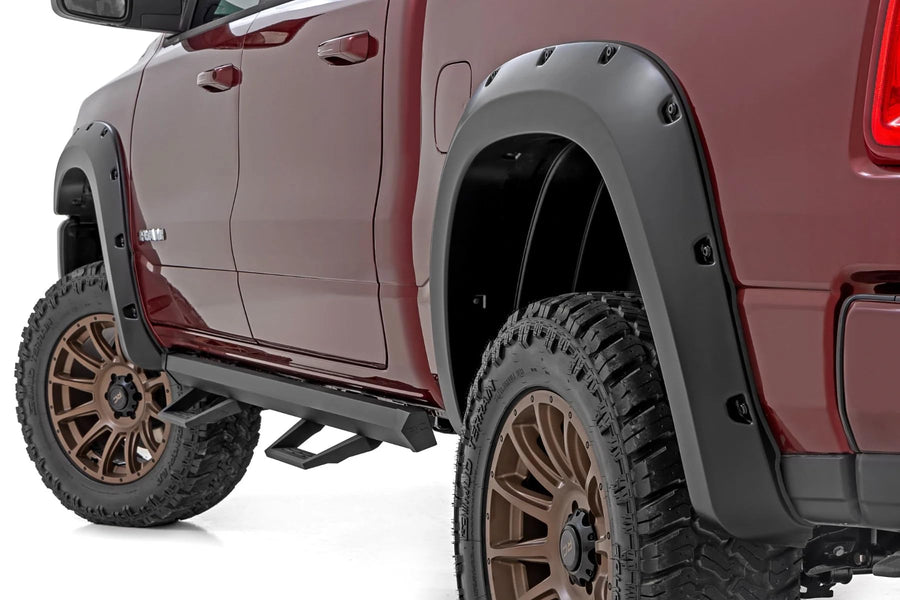 Pocket Fender Flares Rough Country for Ram 1500 (2025-2026) - Bolt-on Rivet Style Wheel Flares, Flat Black (Set of 4)