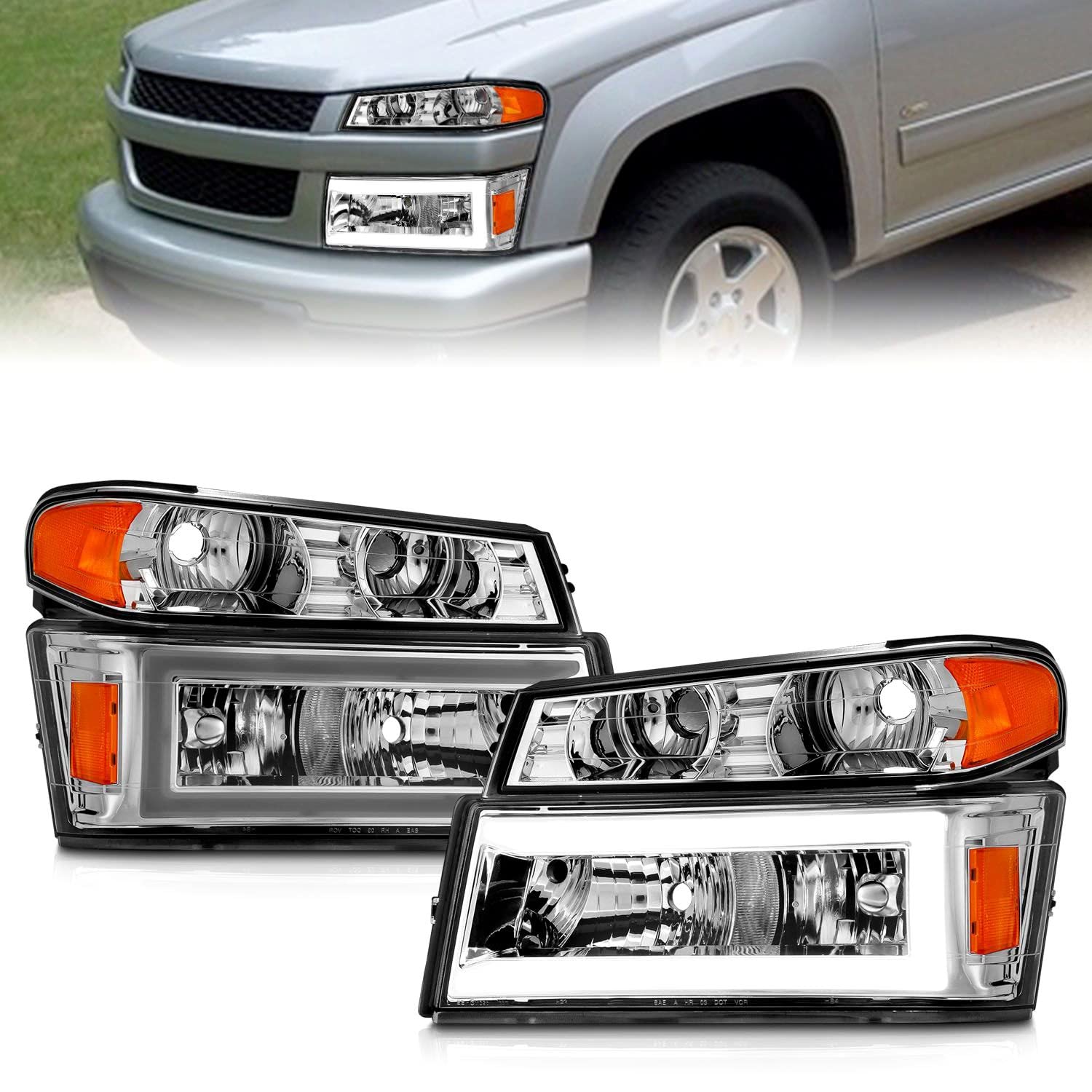 04-12 GM Colorado/Canyon/I-Series Anzo USA - Crystal Headlights - w/Light Bar Chrome Housing 4pcs (111559)