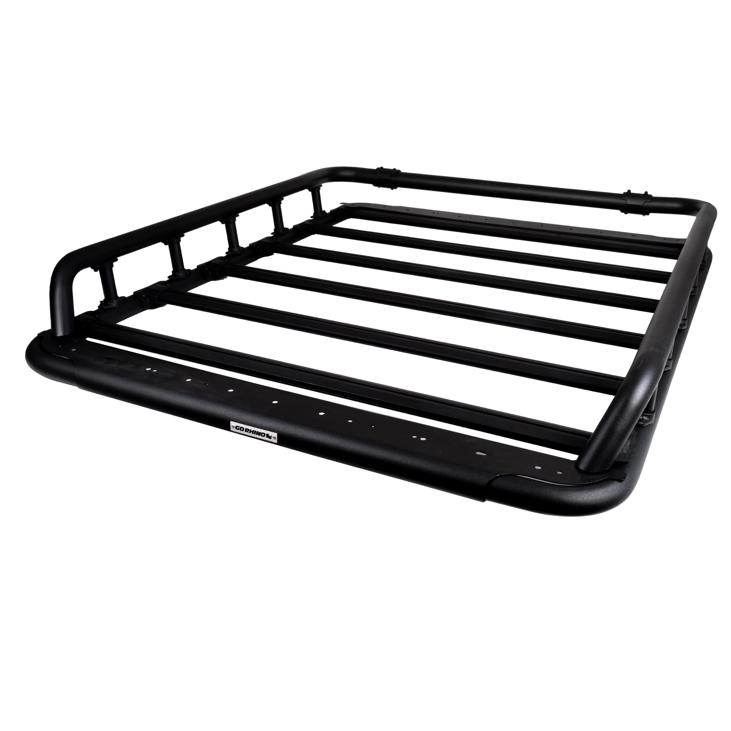 Go Rhino 500 SRM Flat Platform Roof Rack w/Tri-Rail & Clamps | Aluminum, Textured Black, L: 65" x W: 52" | 5935362T | Mounts to Most Cross Bars