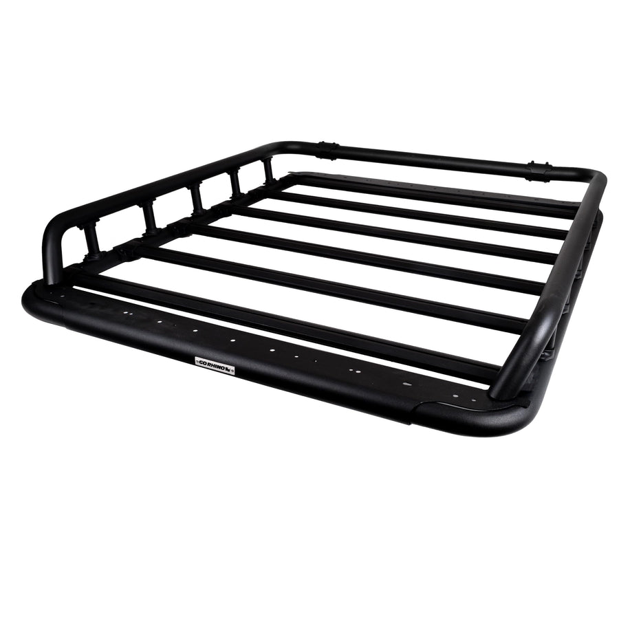 Go Rhino 500 SRM Flat Platform Roof Rack w/Tri-Rail & Clamps | Aluminum, Textured Black, L: 65" x W: 52" | 5935362T | Mounts to Most Cross Bars