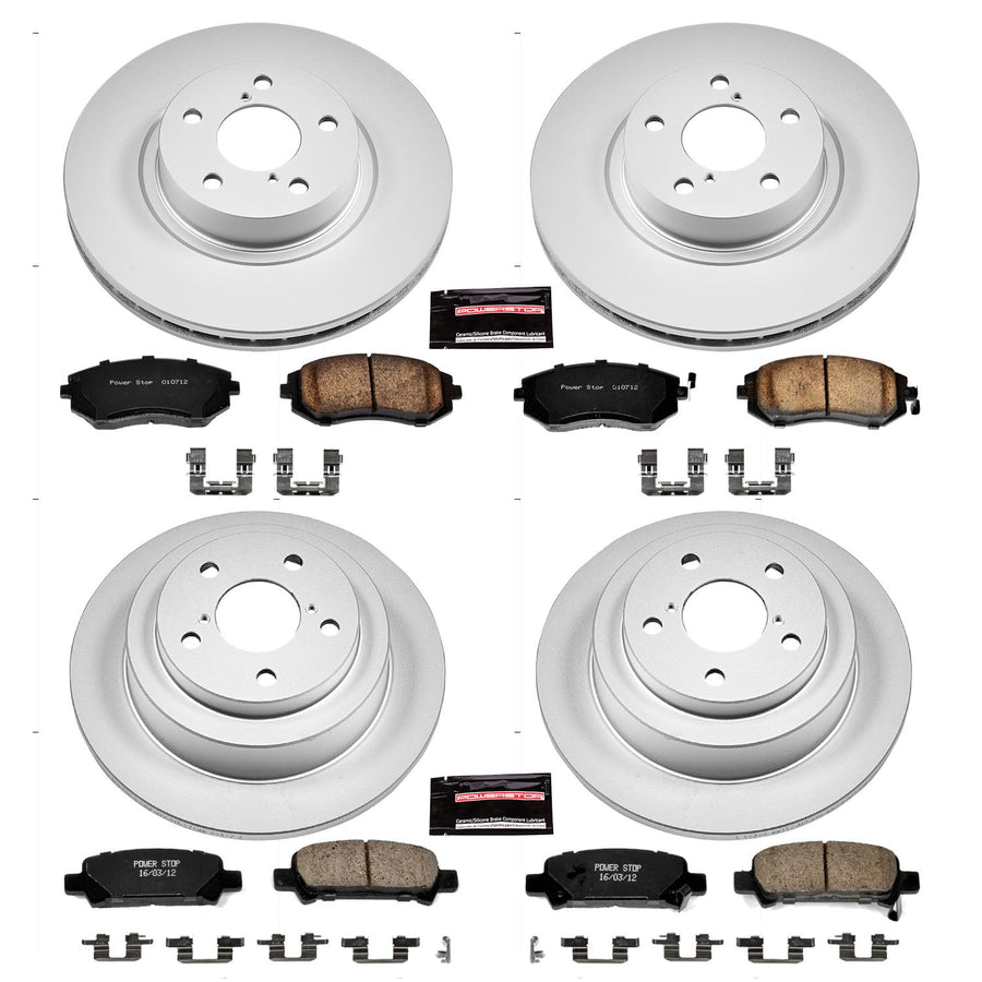 Power Stop CRK6109 Brake Rotor & Coated Ceramic Brake Pads- front & rear For Subaru Impreza 2002-2003 [Model Specific]