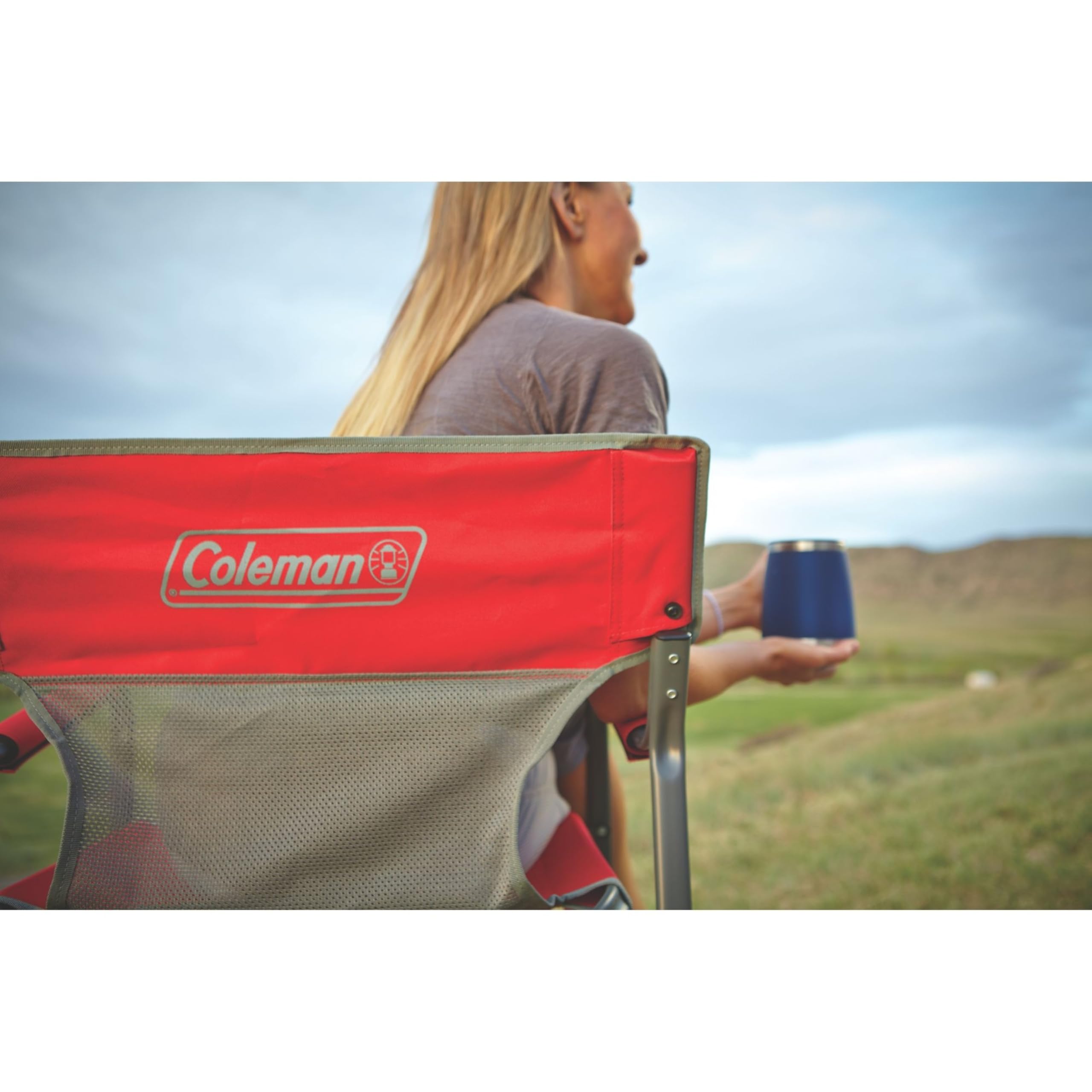 Coleman Outpost Folding Breeze Camping Chair with Cooling Mesh Back, Portable Outdoor Chair Supports up to 300lbs