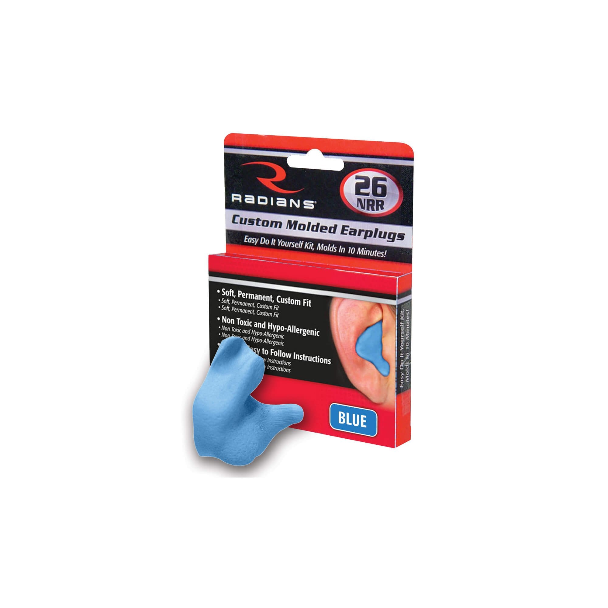 Radians Custom Molded Earplugs w/ Blue Plugs Retail Box, 1 Count (Pack of 1)
