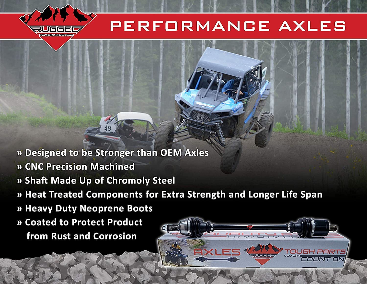 Front Right Rugged Performance Axle for KYMCO MXU500/500i, Stainless-Steel Clamps Coated for Protection & Machined Heat Treated for Long Life (See Fitments in Description) OEM: 44200-LFE9-E00