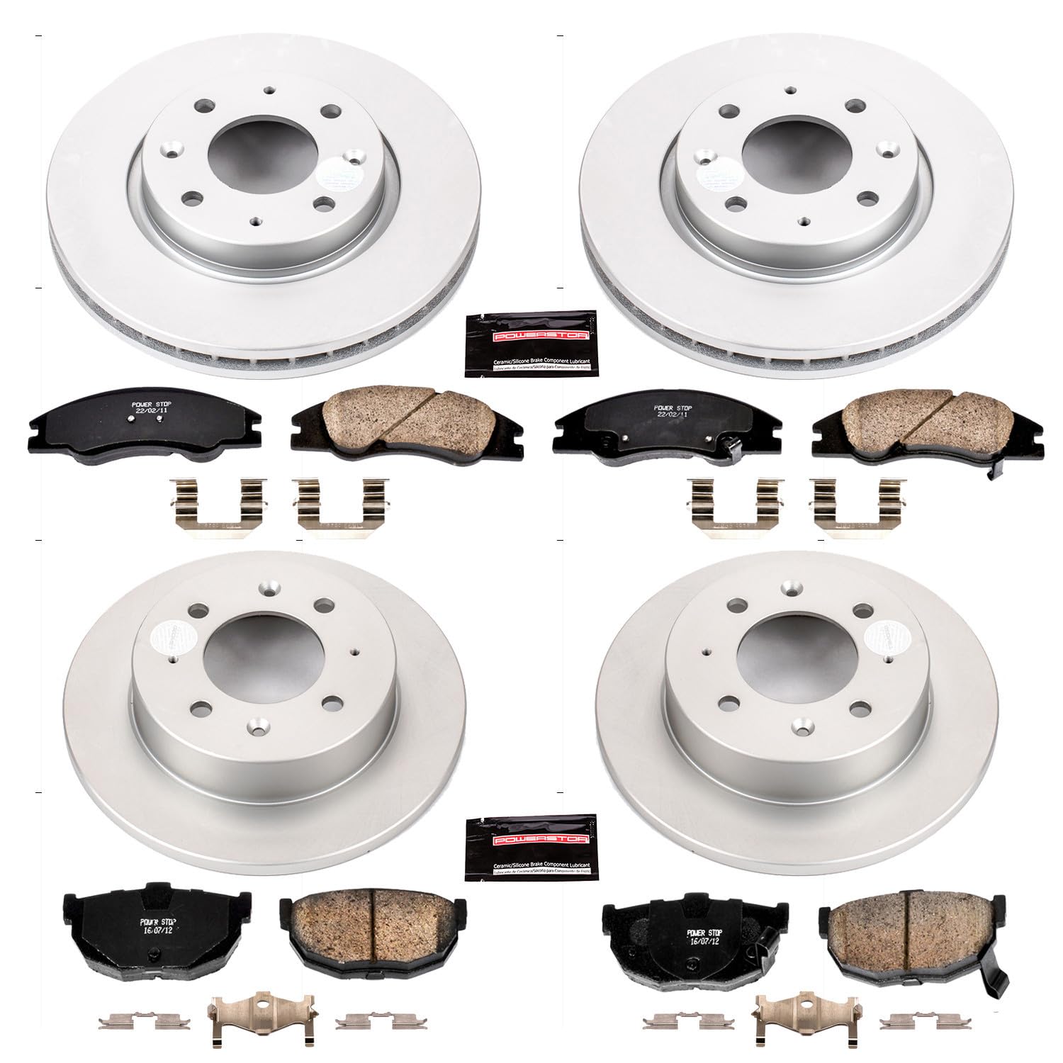 Power Stop CRK5904 Brake Rotor & Coated Ceramic Brake Pads- front & rear For Kia Spectra 2004-2009, Kia Spectra5 2005-2009 [Model Specific]