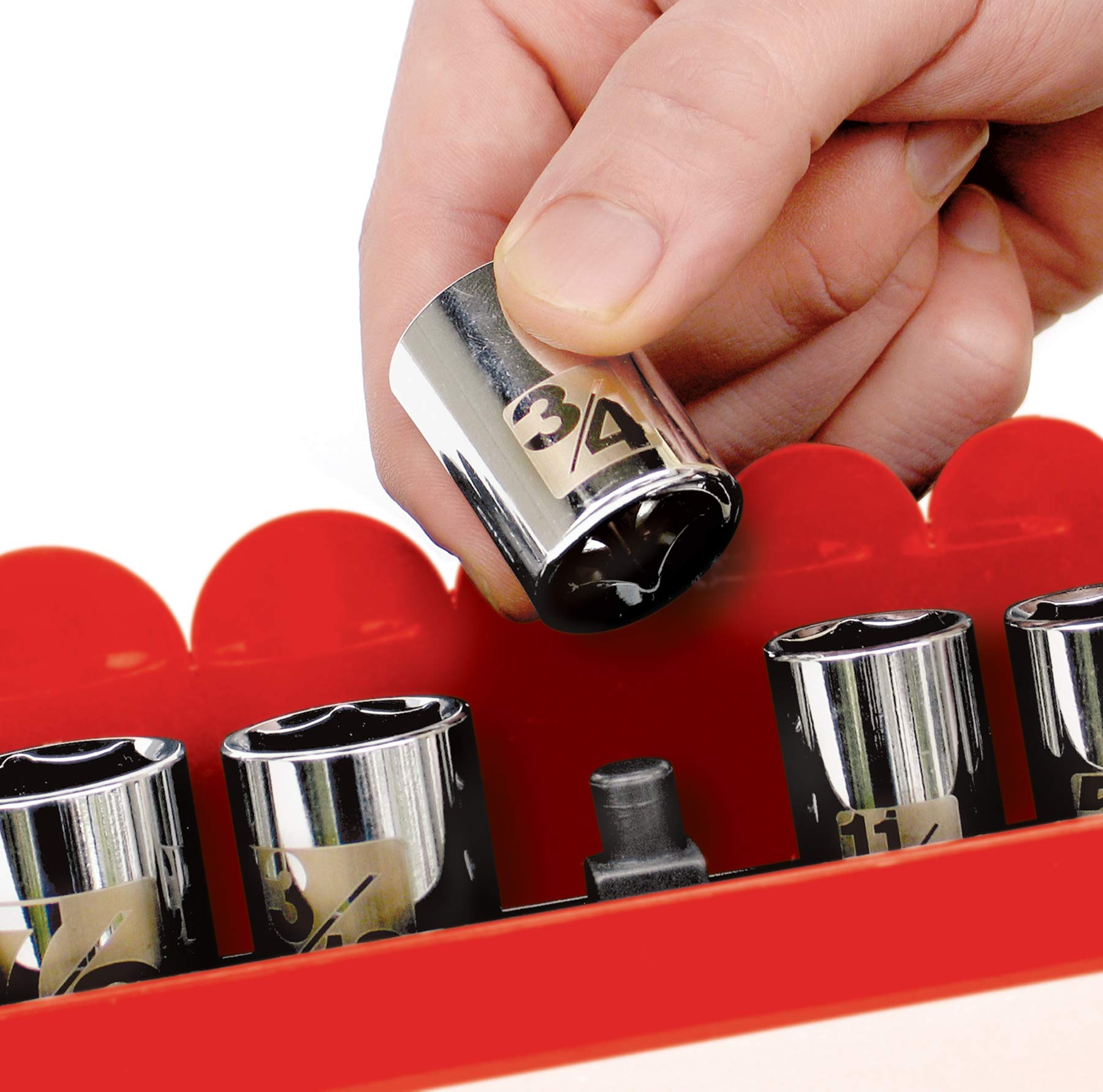 28-Piece Performance Tool W775 1/2-Inch Drive Socket Holder with Pre-Marked Sizes for Standard and Deep Wall SAE Sockets and Accessories