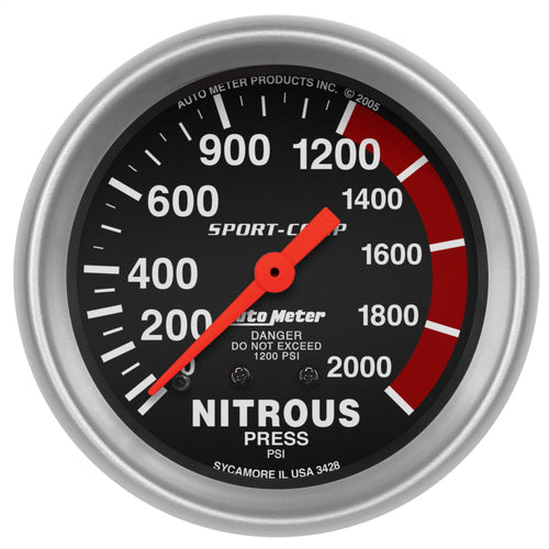 Auto Meter Sport-Comp Mechanical Nitrous Pressure Gauge, 2.625 in.