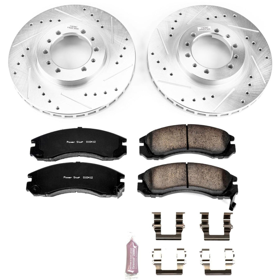 Power Stop K4981 Z23 Carbon Fiber Brake Pads with Drilled & Slotted Brake Rotors Kit For Mitsubishi Montero 1991-1996, Mitsubishi Montero Sport 1997-2004 [Model Specific]