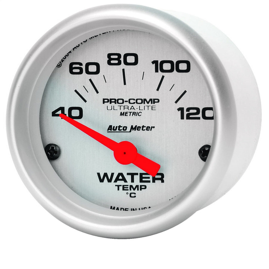 Auto Meter Analog Gauges Ultra-Lite Gauge, Metric Water Temperature, 40-120 Degrees C, 2 1/ 16 in., Electrical, Each