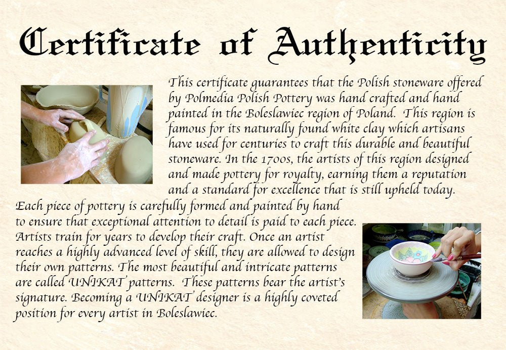 Polmedia Polish Pottery 12 oz Bubble Mug - Grecian Sea Pattern Handmade in Boleslawiec Poland by Ceramika Artystyczna + Certificate of Authenticity