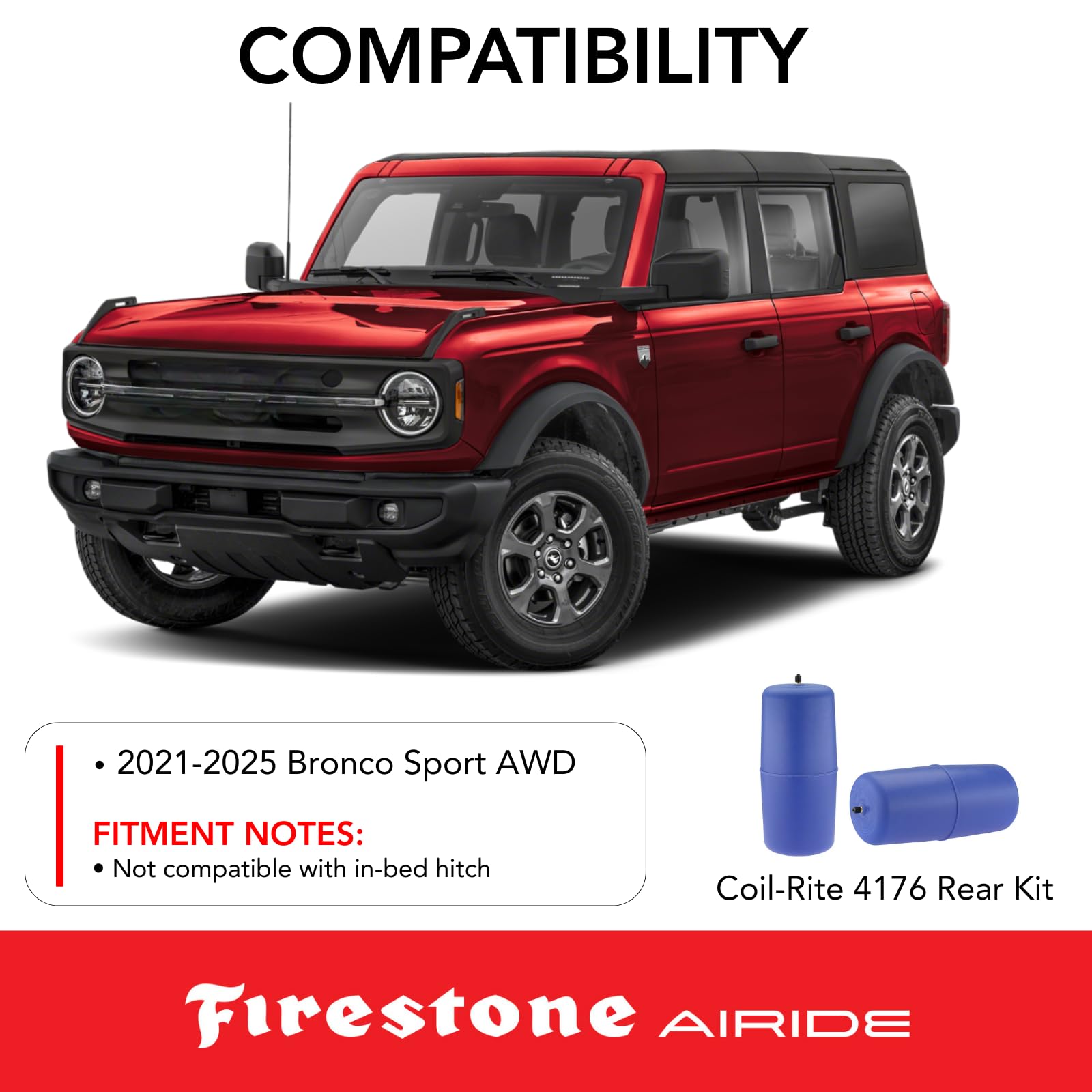Firestone 4176 Airide Coil-Rite Rear Springs Kit fits 2021-2025 Bronco Sport AWD and Trailblazer | 5-35 PSI | Load Capacity of 1,000 Pounds | Made of Durable Elastic Polyurethane