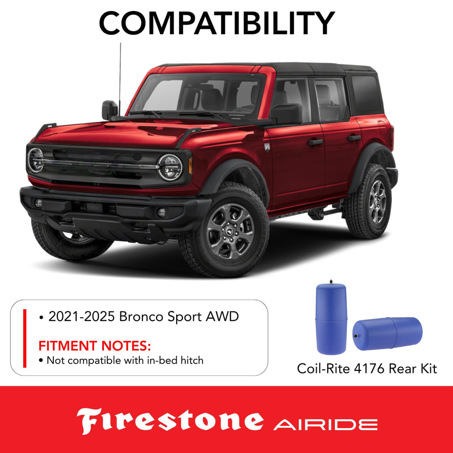 Firestone 4176 Airide Coil-Rite Rear Springs Kit fits 2021-2025 Bronco Sport AWD and Trailblazer | 5-35 PSI | Load Capacity of 1,000 Pounds | Made of Durable Elastic Polyurethane