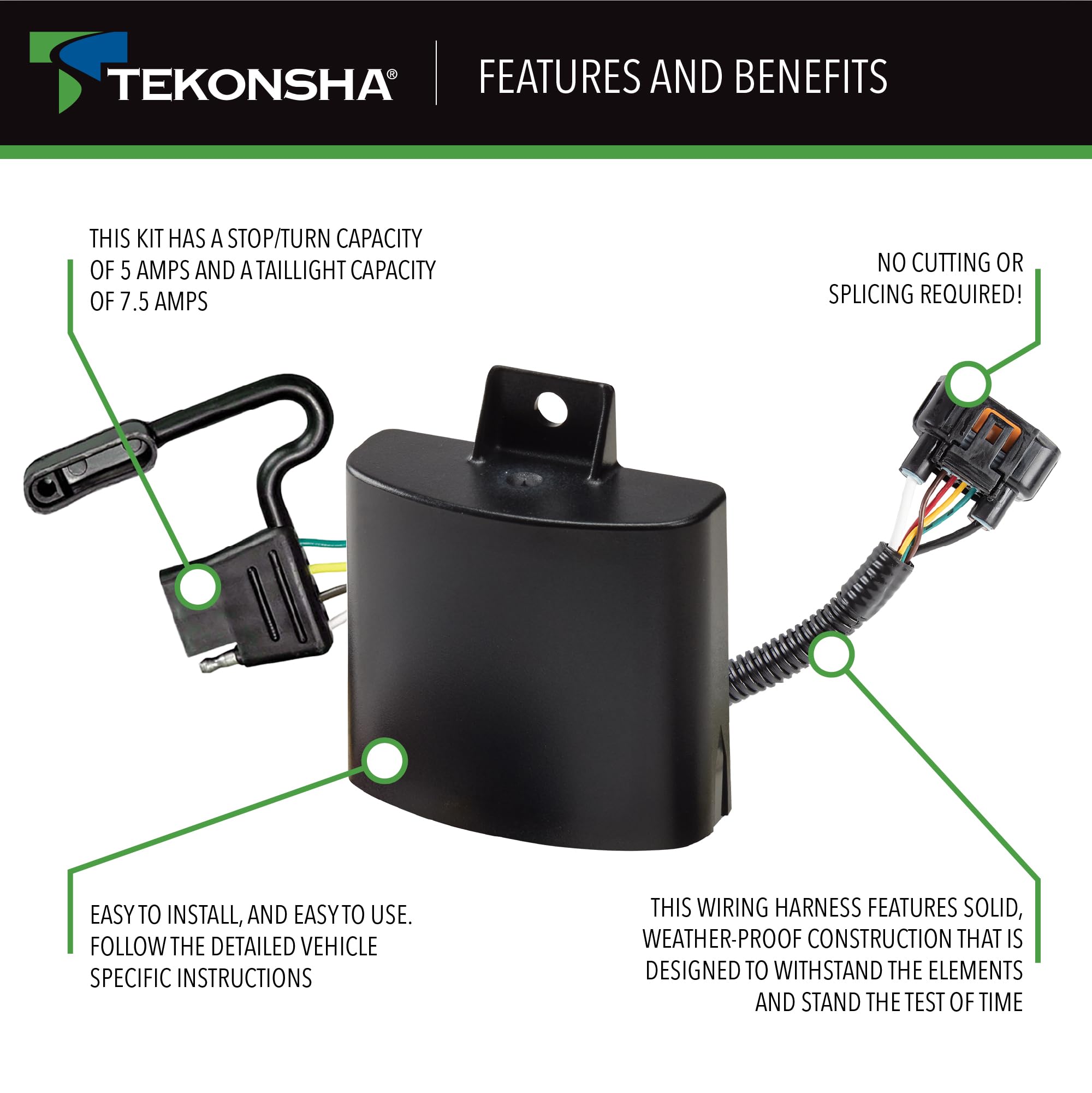 Tow Harness Tekonsha T-Connector Black 118784