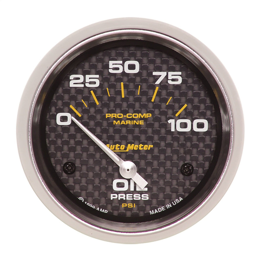 AutoMeter Oil Pressure Gauge, 2 5/8", 100Psi, Electric, Marine Carbon Fiber (200759-40), Multi
