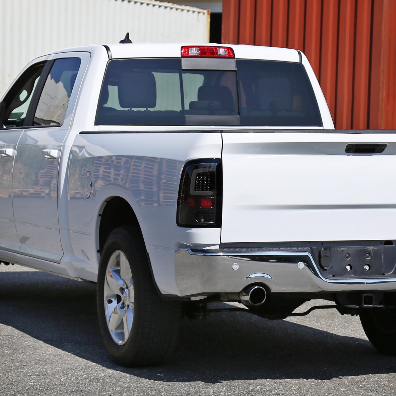 Glossy Black Smoke SPEC-D TUNING LED Tail Lights w/White LED Light Bar Compatible with 2009-2018 Dodge Ram 1500, 2010-2018 Dodge Ram 2500/3500, Left + Right Pair Assembly