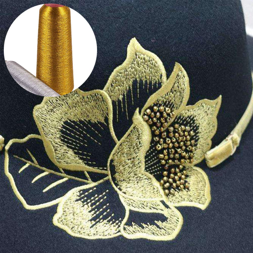 2 Spools JEWELEADER 6500 Yards Gold Silver Machine Embroidery Threads Polyester Sewing Thread Cross Stitch Floss for Making Handicraft Tassel Quilting Clothing Home Textile Decoration 3280 Yards/Spool