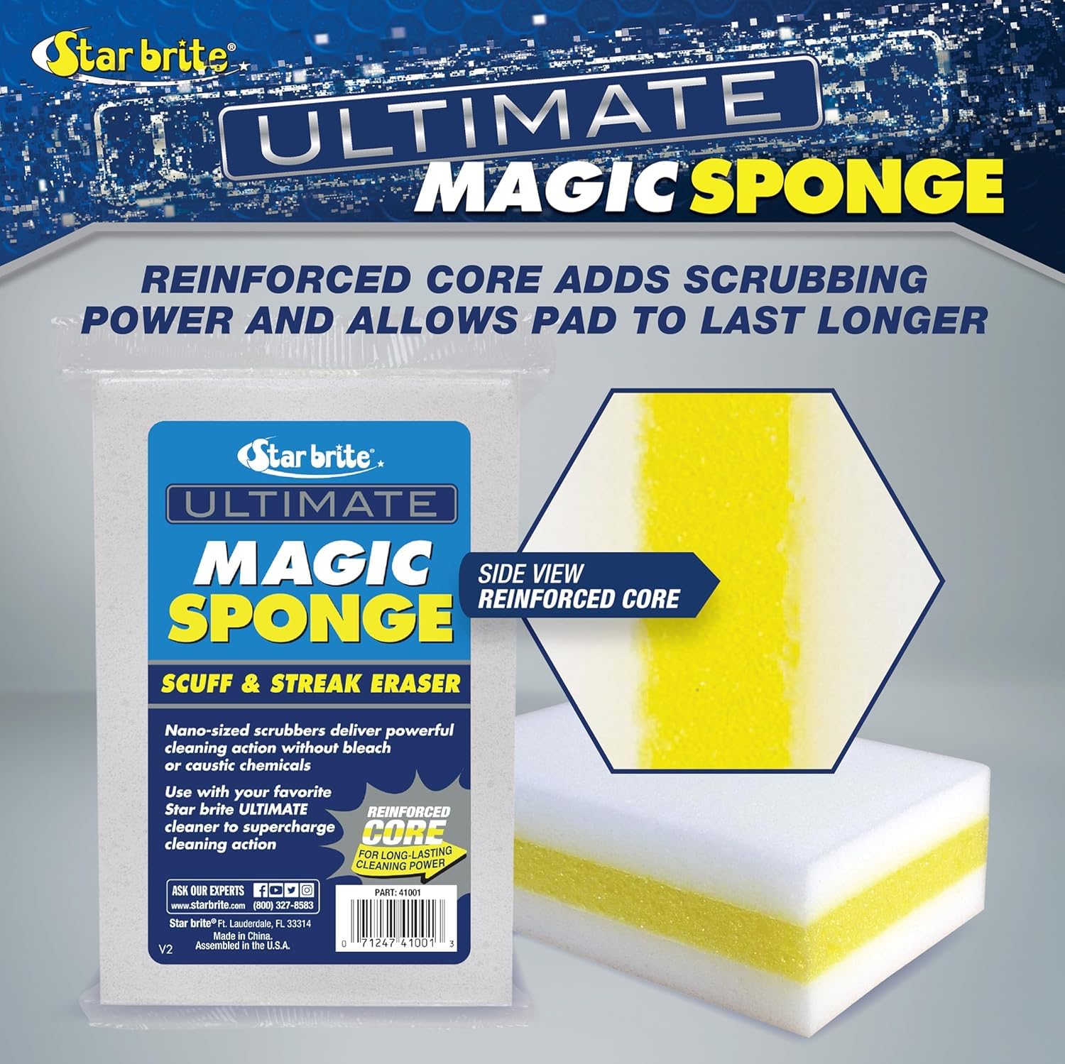 Ultimate Magic Sponge STAR BRITE - Boat Scuff Eraser Melamine Scrubber with Reinforced Core - 18 Pack (041018)
