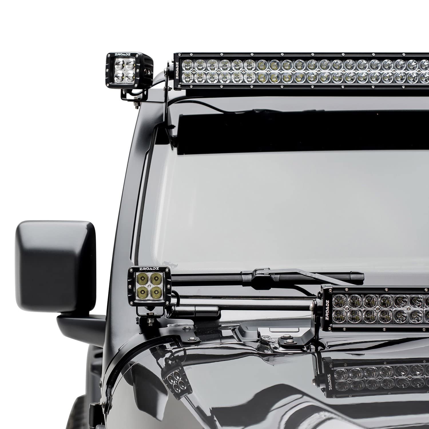 Jeep JL, Gladiator T-Rex Front Roof LED Kit with (1) 50 Inch LED Straight Double Row Light Bar and (2) 3 Inch LED Pod Lights - PN #Z374831-KIT2