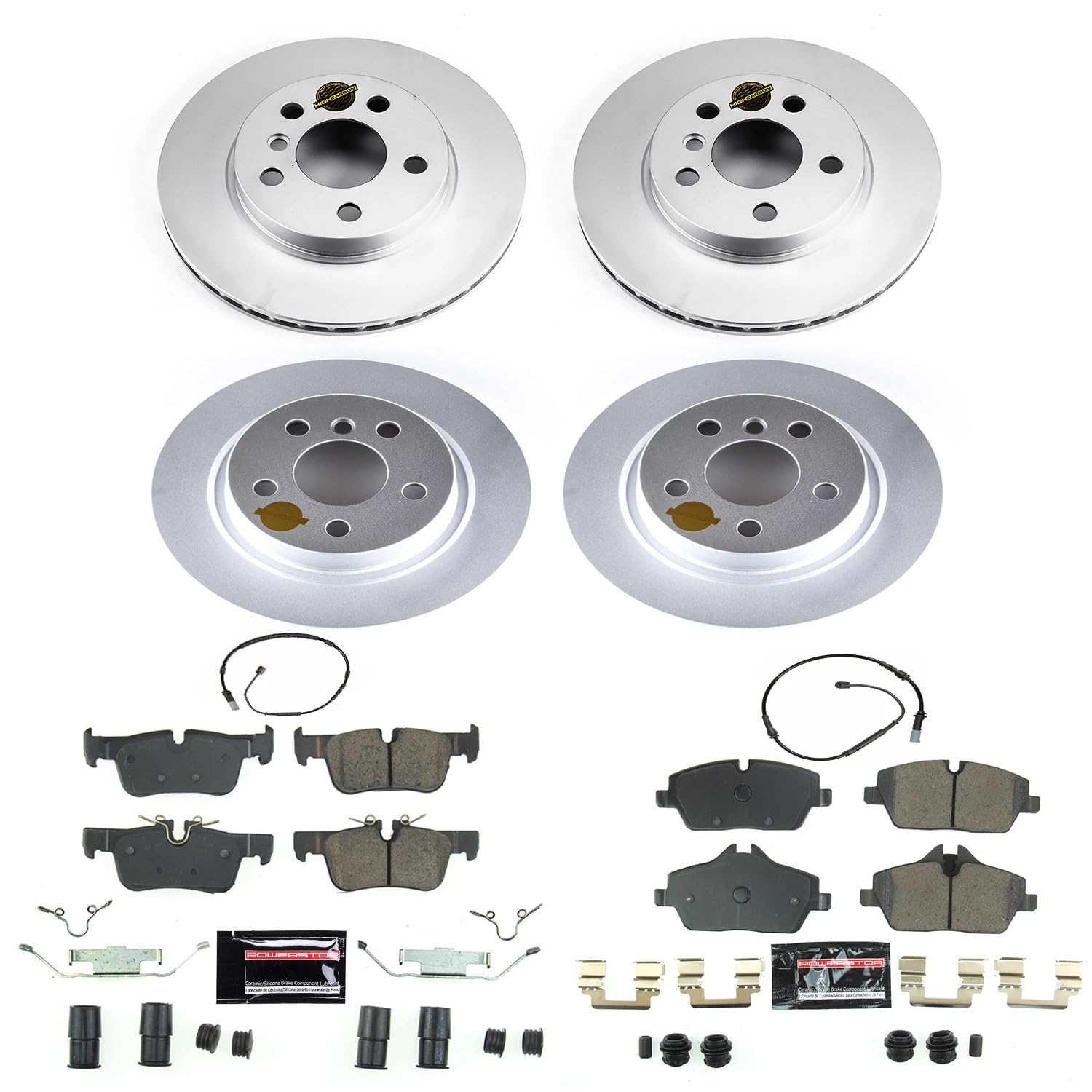 Power Stop Z23 CRK8113 Front and Rear Coated Rotor Kit-Coated Brake Rotors, Carbon Ceramic Brake Pads For BMW i3 2014-2021, BMW i3s 2018-2021 [Model Specific]