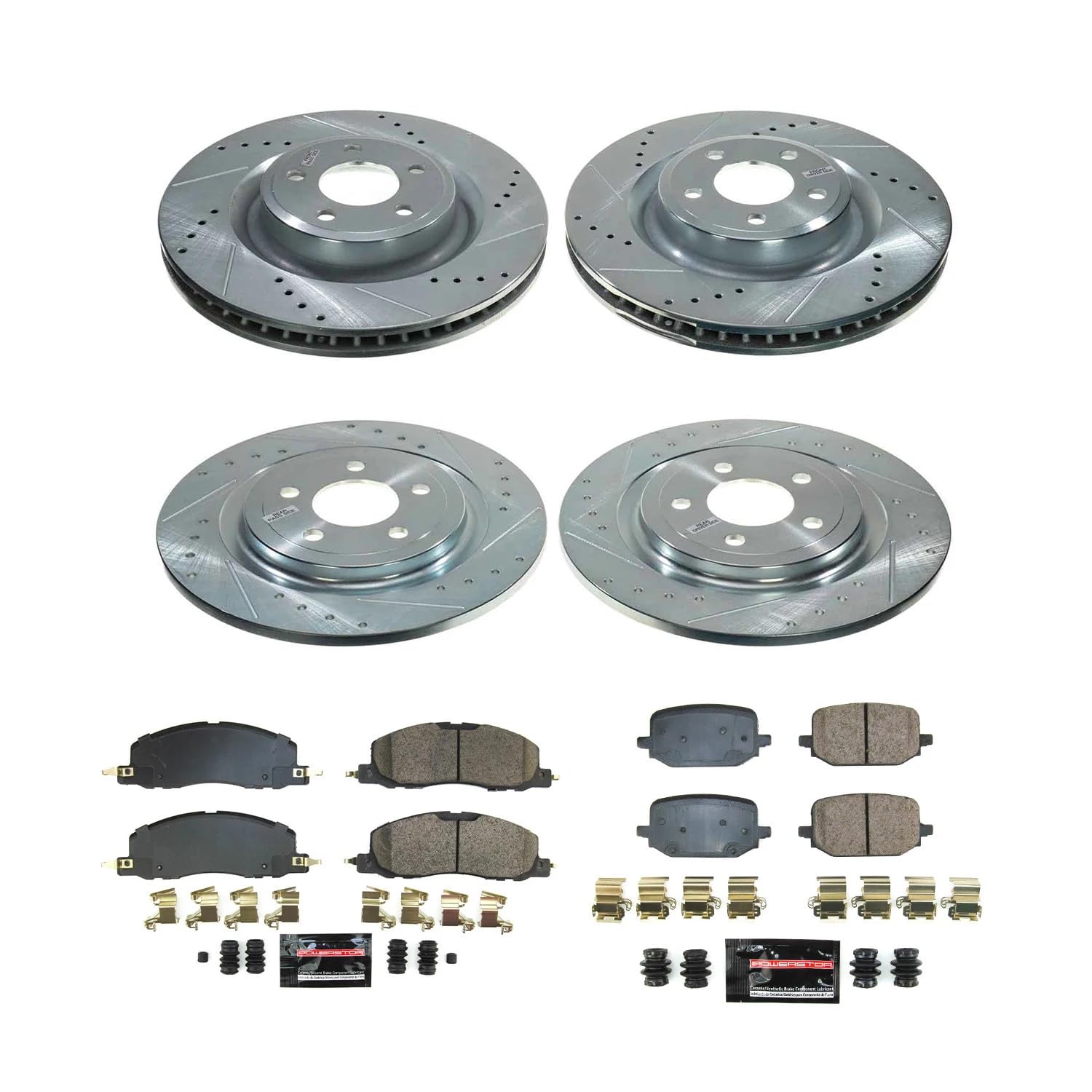 Power Stop K8693 Front and Rear Carbon-Fiber Ceramic Brake Pad and Drilled and Slotted Rotor Z23 Daily Driver Kit For Ford Explorer 2020-2023 [Model Specific]