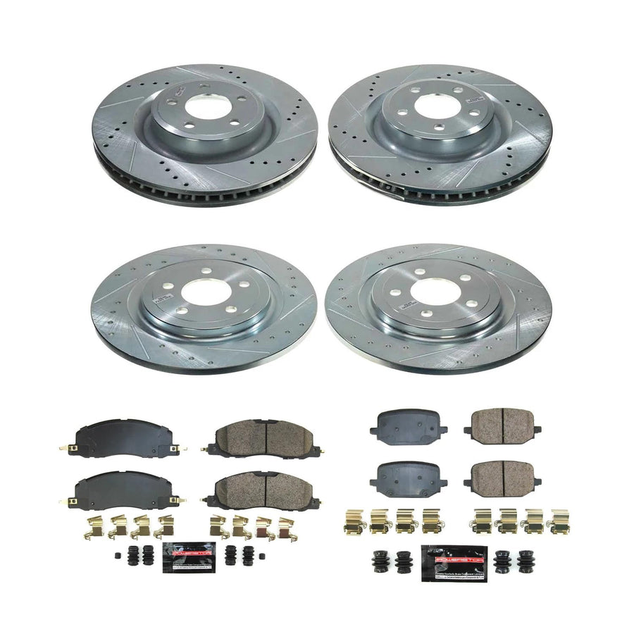 Power Stop K8693 Front and Rear Carbon-Fiber Ceramic Brake Pad and Drilled and Slotted Rotor Z23 Daily Driver Kit For Ford Explorer 2020-2023 [Model Specific]