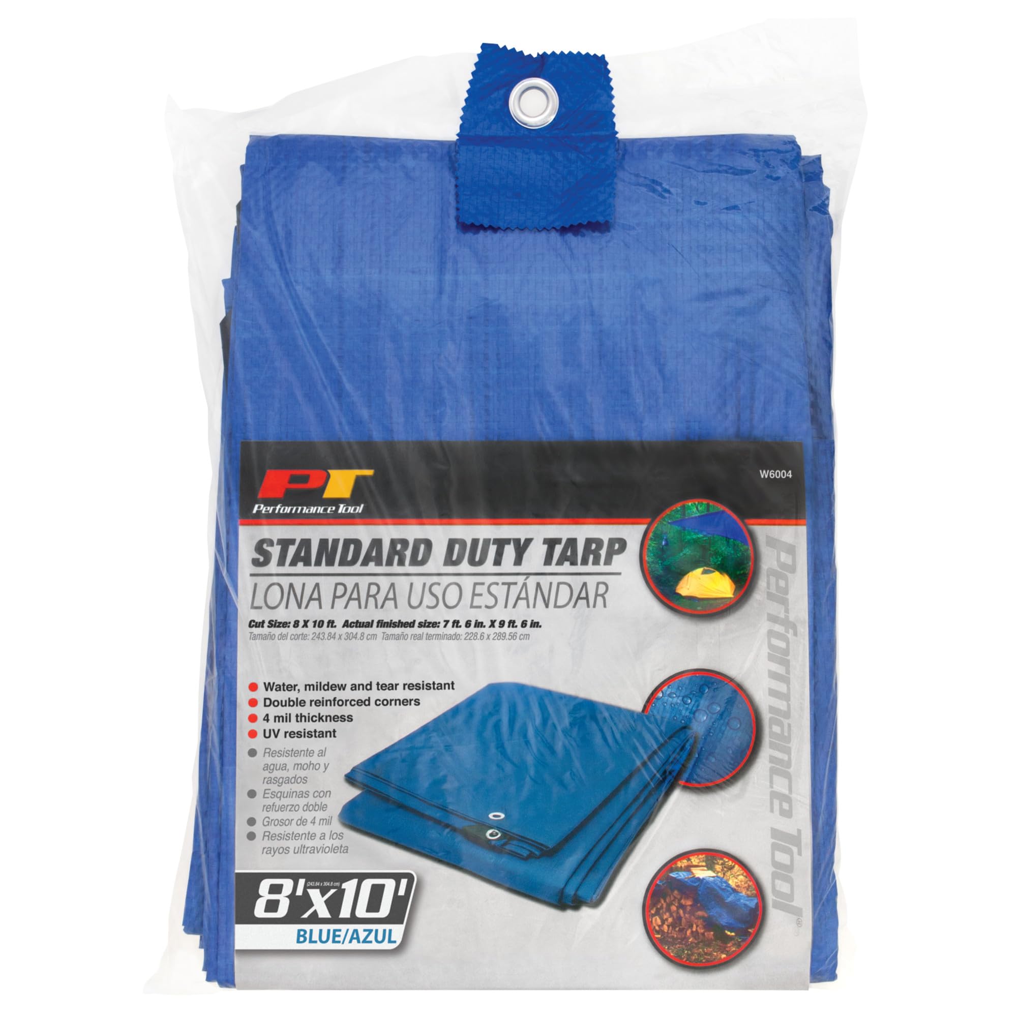 Blue Performance Tool W6004 (8 x 10 ft) Waterproof Tarp Cover Great for Tarpaulin Canopy Tent, Boat, RV Or Pool Cover (Standard Poly Tarp)