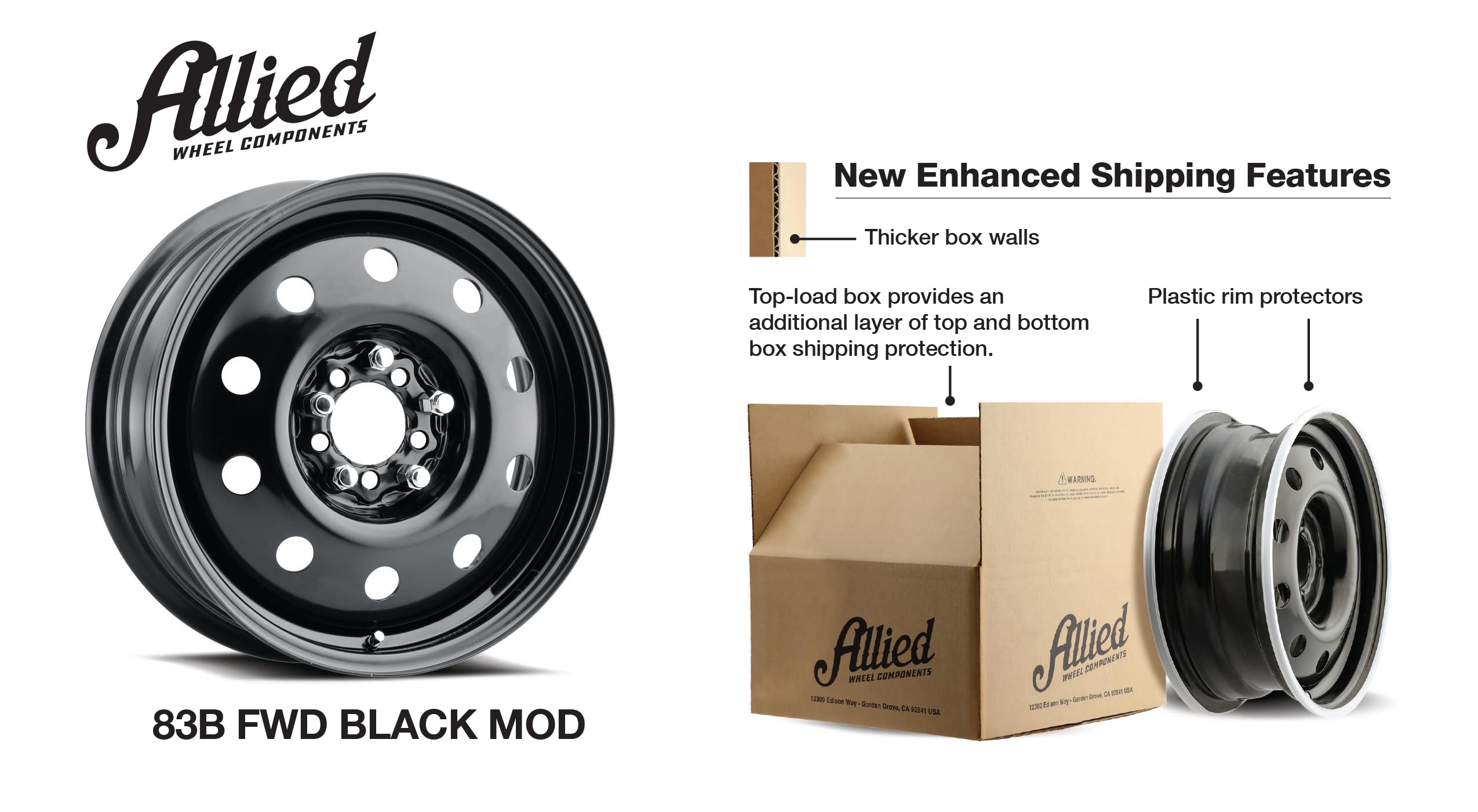 Allied 83B Black Mod FWD 17X7" 5X108 & 5X4.50 Bolt Patterns +35mm Offset 5.38" BS Satin Black Passenger Car Wheel, Bolt-on OE Replacement, Car Mods, FWD, AWD, SUV and CUV Steel Wheel