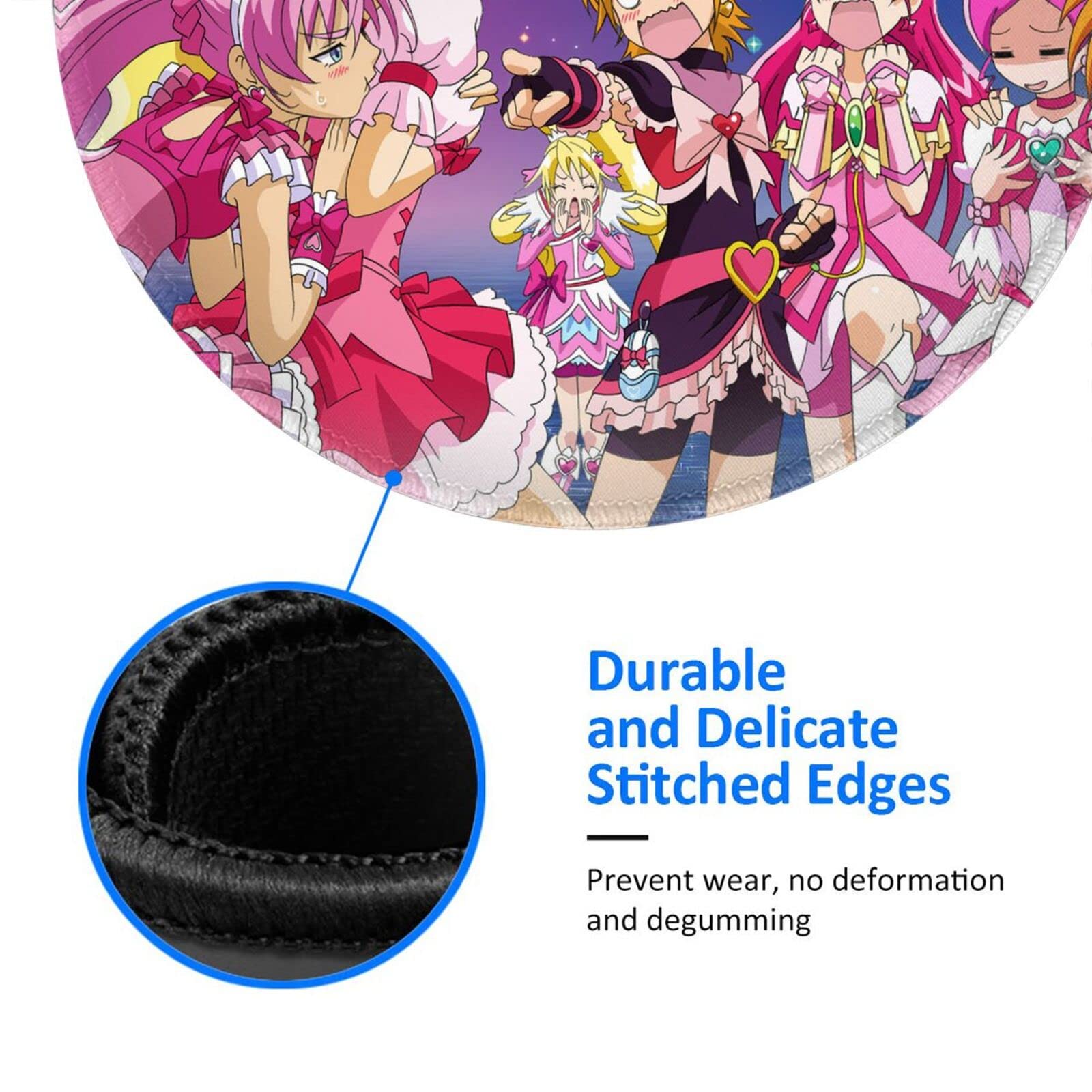 Cute Pretty Cure Round Mouse Pad, Gaming Mouse Pad, Waterproof, Anti-Slip, Durable, Stylish, Mouse Pad, for Office and Home, 2 Pieces