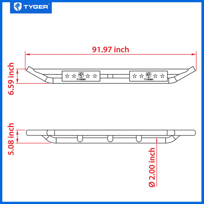 Tyger Auto Compatible with 2010-2026 Ram 2500 3500 | Mega Cab | TG-AM2D20198 | Star Armor Side Step Rails Nerf Bars Running Boards