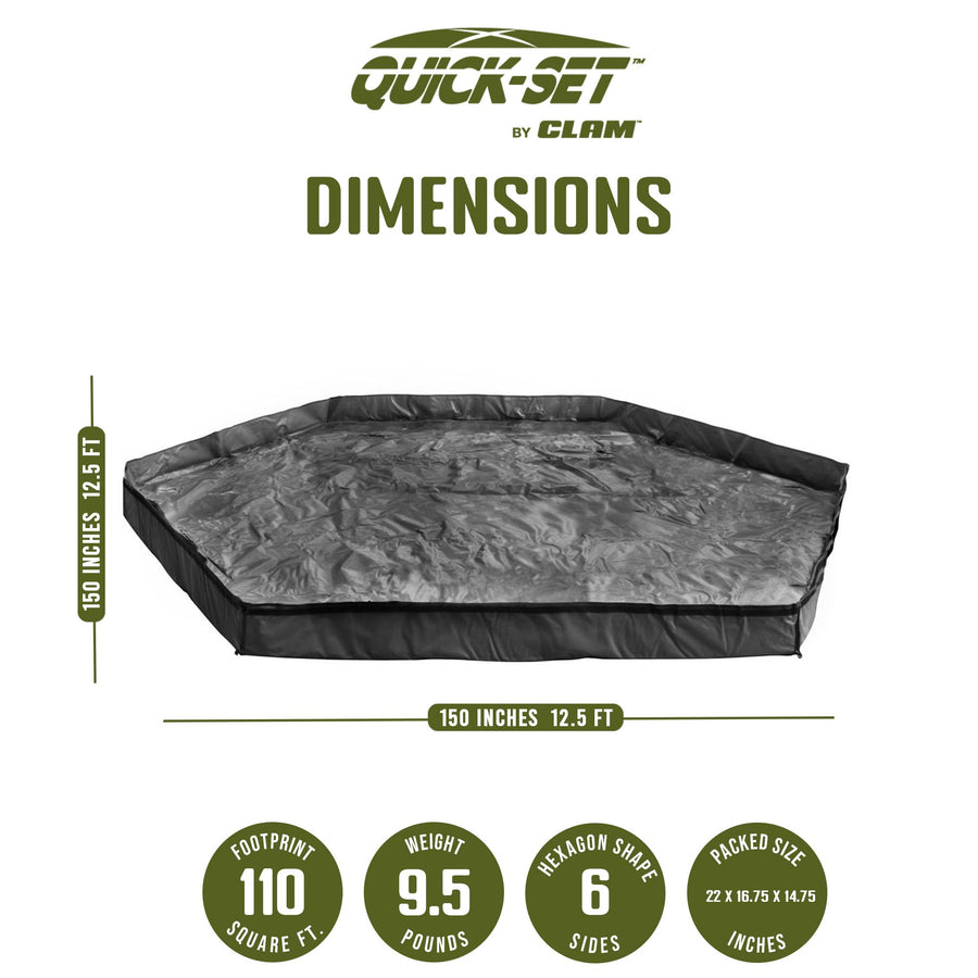 CLAM Camping Tent Quick-Set Footprint Mat, 150" x 150" Pavilion Ground Tarp and Waterproof Outdoor Flooring for Screen Tents and Canopies