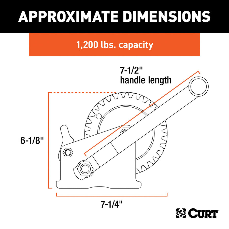 CURT Manual Hand Crank Boat Trailer Winch, 1,200 lbs Capacity, 7-1/2-Inch Handle, 4.2:1 Gear Ratio