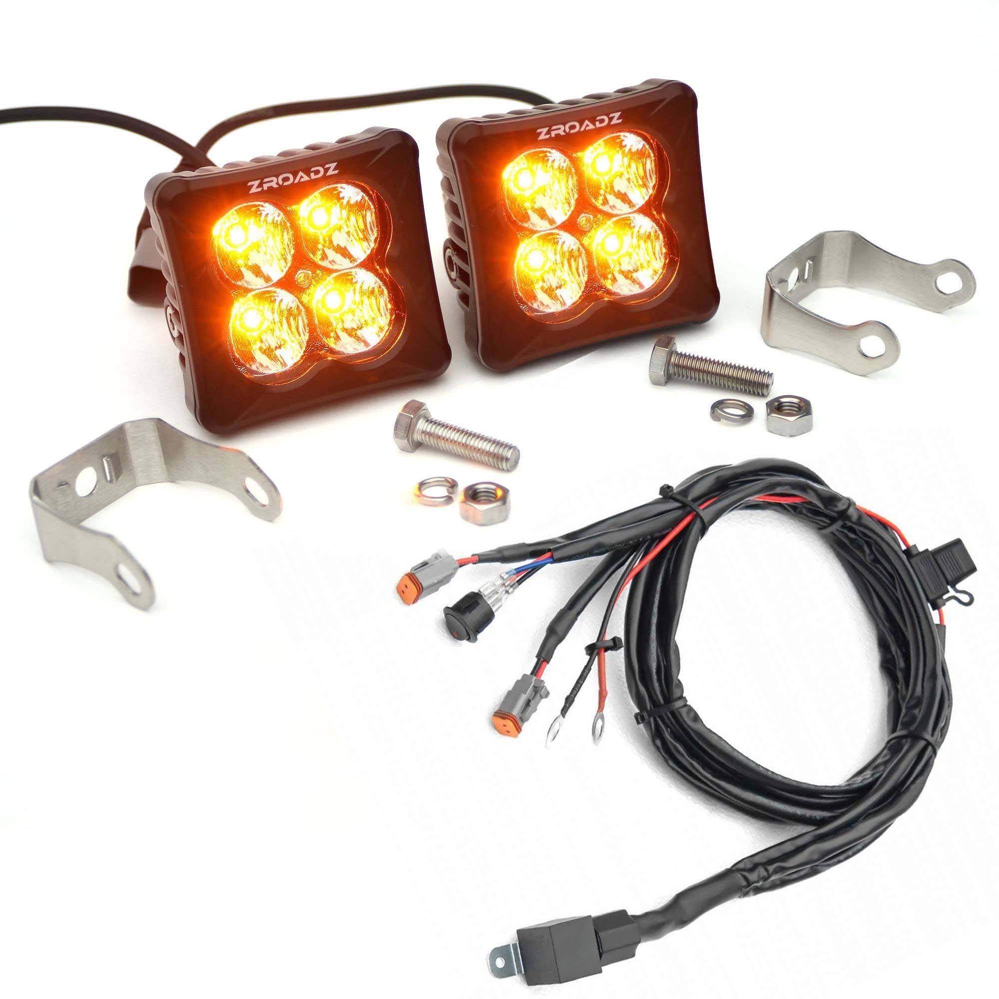 ZROADZ 3"Light Pod Kit, G2 Series, Amber, Flood 2 Piece Kit w/Harness Z30BC12W-D3A-K
