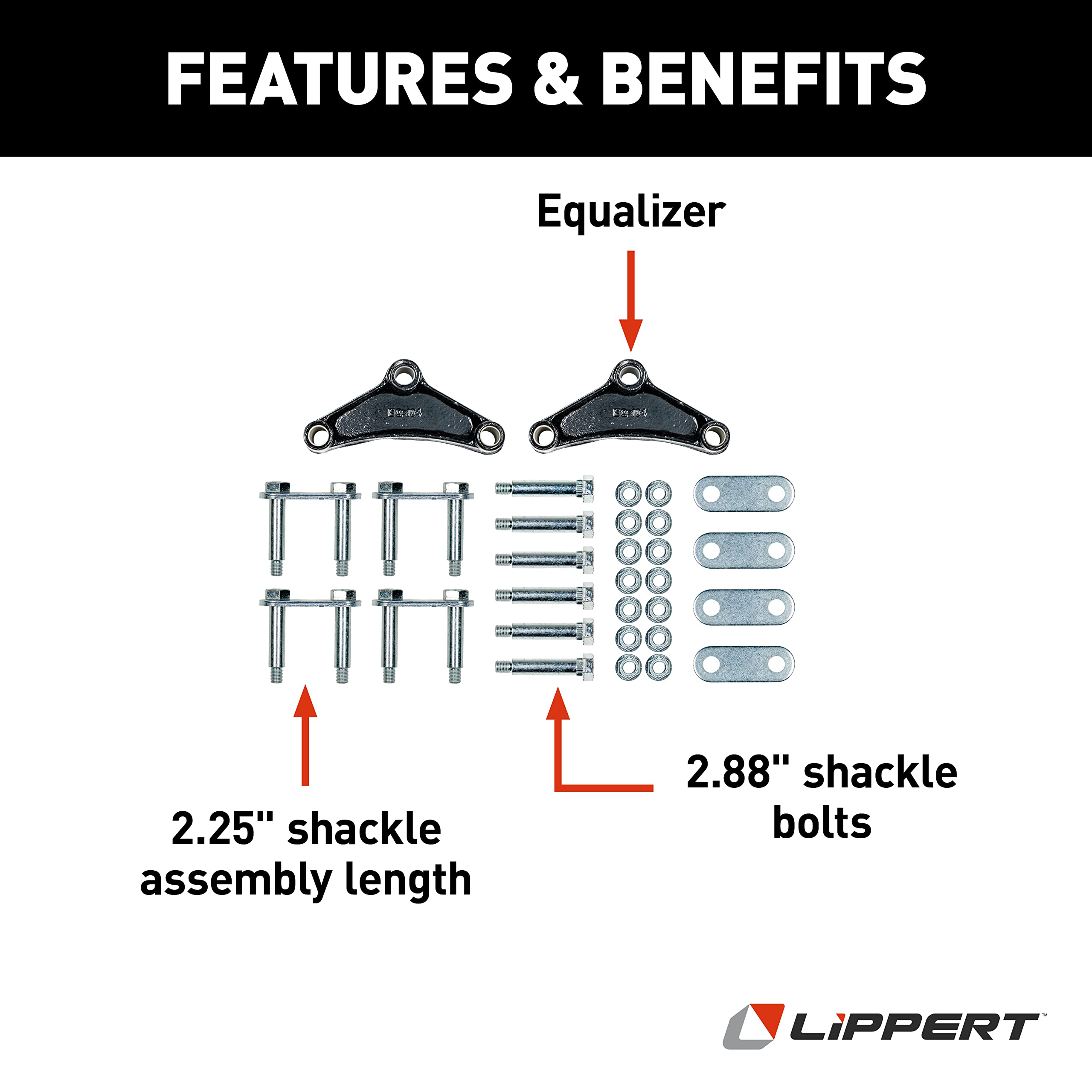 Lippert Suspension Kit for Trailer Axle Attaching Parts (AP) 2,000-7,000-lb. Double-Eye Tandem Axles - Standard Equalizer, Standard Bolts - 121097