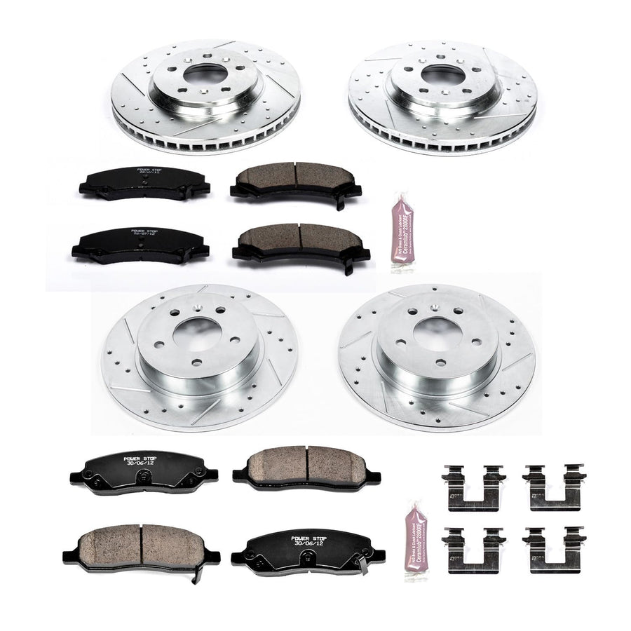 Power Stop K4096 Z23 Carbon Fiber Brake Pads Front and Rear with Drilled & Slotted Brake Rotors Kit For Buick Lucerne 2006-2011 [Model Specific]