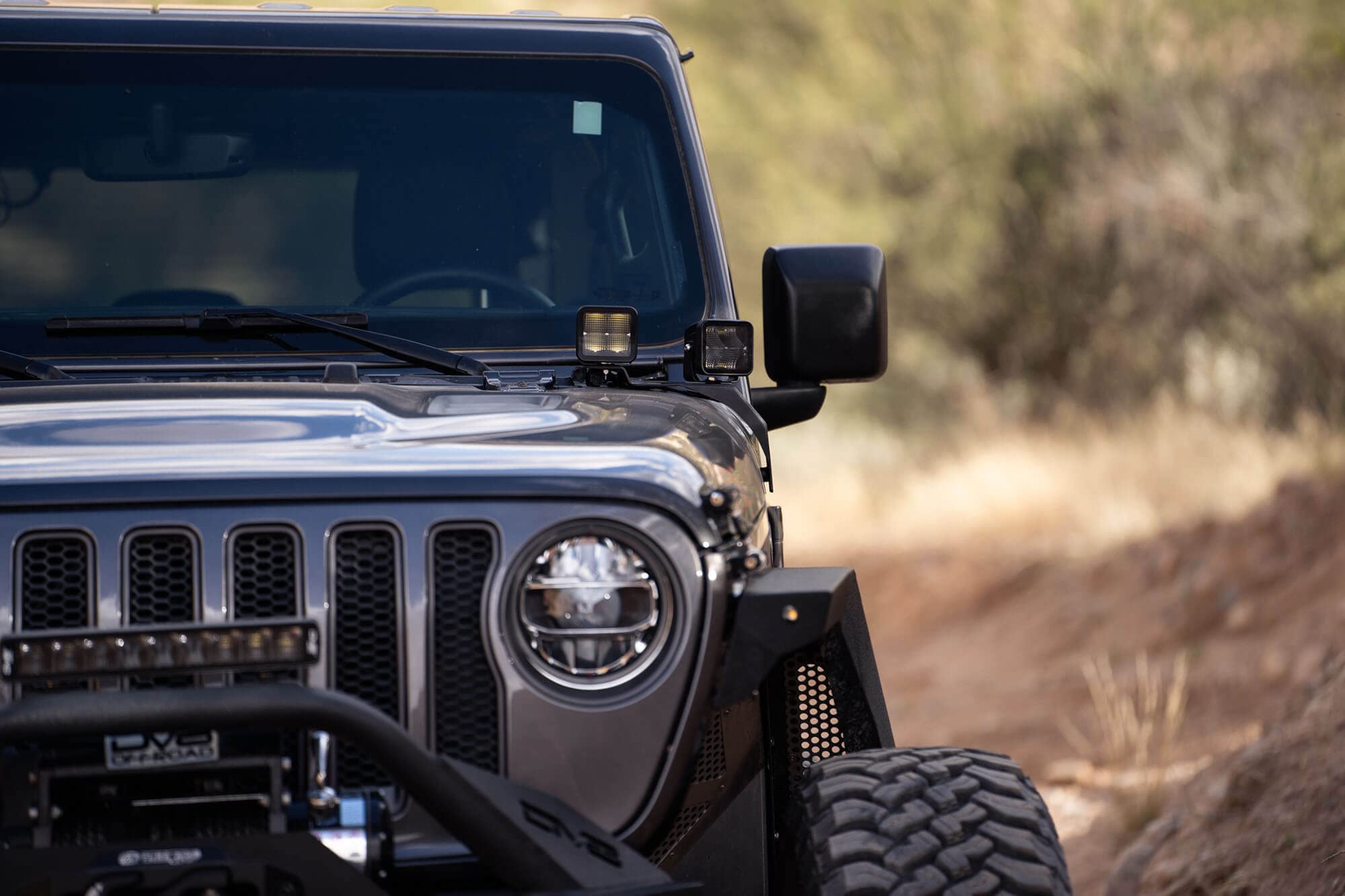 A-Pillar Light Mounts Dual Pod for 2018-2025 Jeep Wrangler JL & 2020-2025 Gladiator JT | Fits (4) 3-inch Cube Lights | DV8 Offroad | Low Profile | Black Powder Coat Finish | Pair