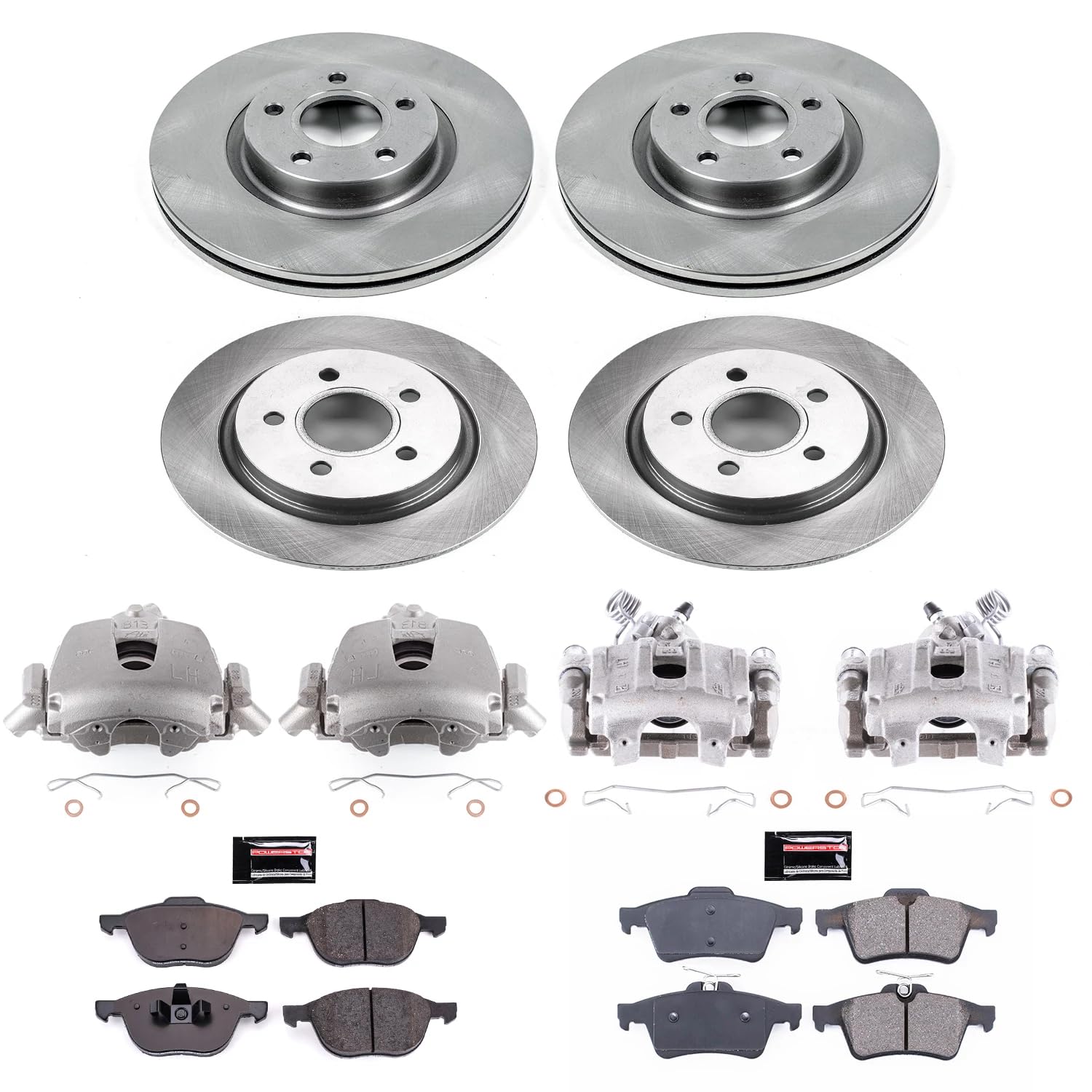 Power Stop Autospecialty Replacement Front and Rear Caliper Kit-Rotors, Ceramic Brake Pads, Calipers