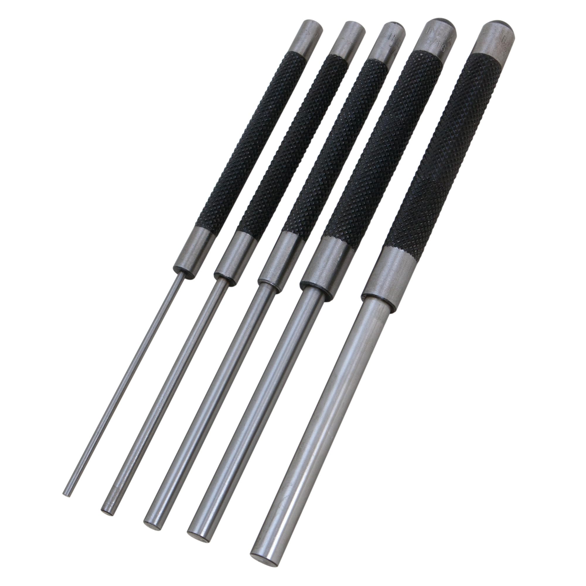 W758 Performance Tool 5 Piece 8-Inch Long Carbon Steel Pin Punch Set, Pin Sizes 1/8", 3/16", 1/4", 5/16" and 3/8"