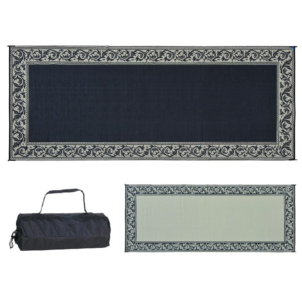 Ming's Mark RC1 Stylish Camping Reversible Classical Patio Mat - 8' x 20', Black/Beige Stylish Camping