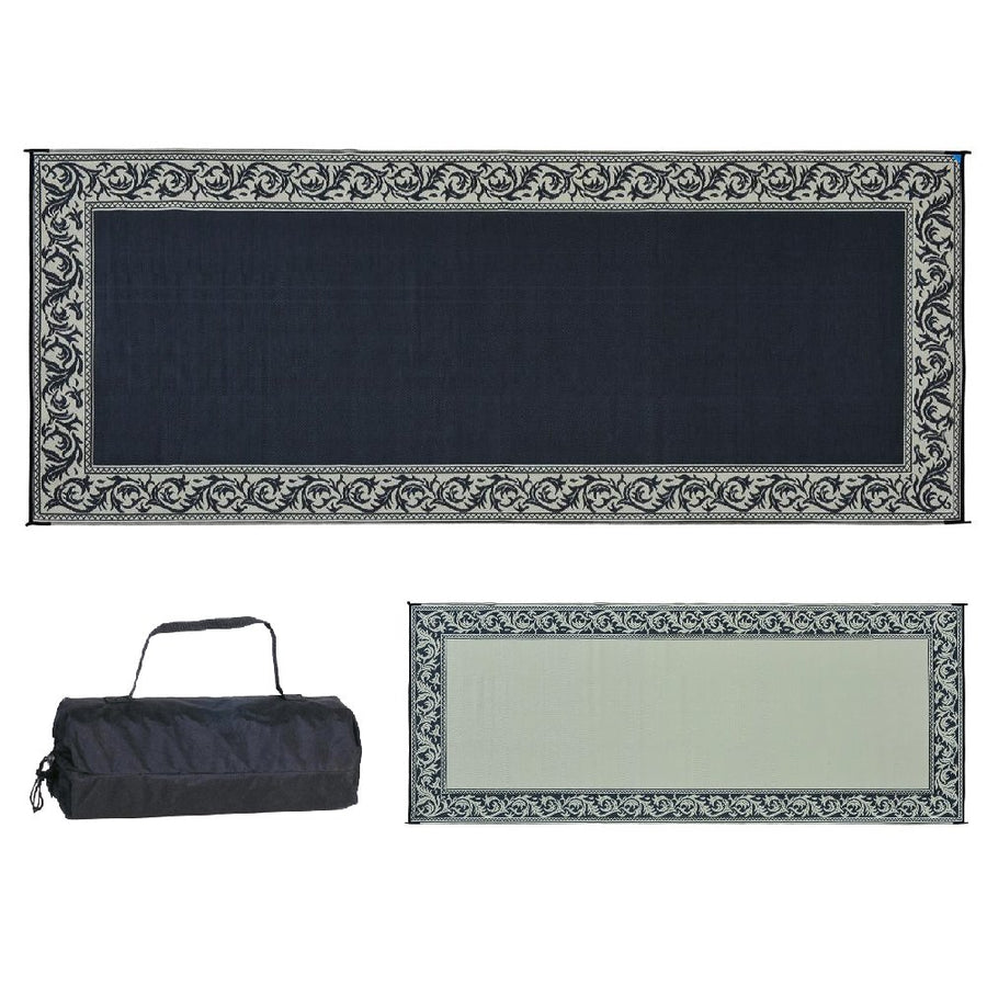 Ming's Mark RC1 Stylish Camping Reversible Classical Patio Mat - 8' x 20', Black/Beige Stylish Camping