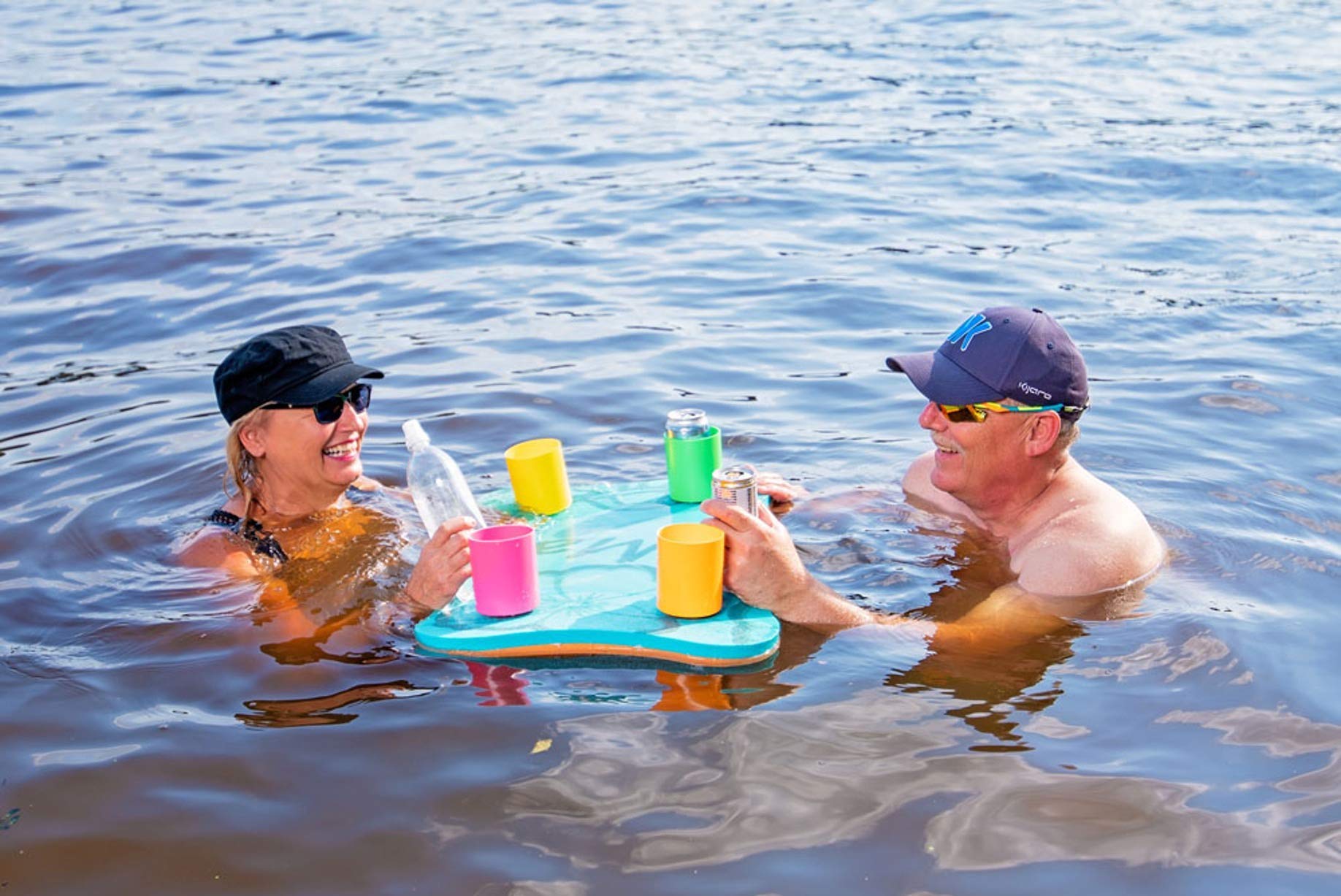 Aqua Lily Floating Table Cooler with 4 Cup Holders (24" x 20" Foam Pad) Made in USA