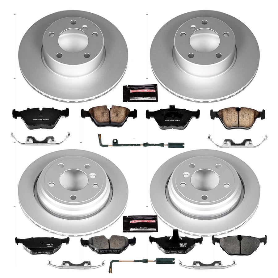Power Stop CRK2746 Z23 Evolution Geomet Coated Brake Kit Front and Rear and 1 Front & 1 Rear Sensor Wires For BMW 525i 2001-2003, BMW 528i 1997-2000 [Model Specific]