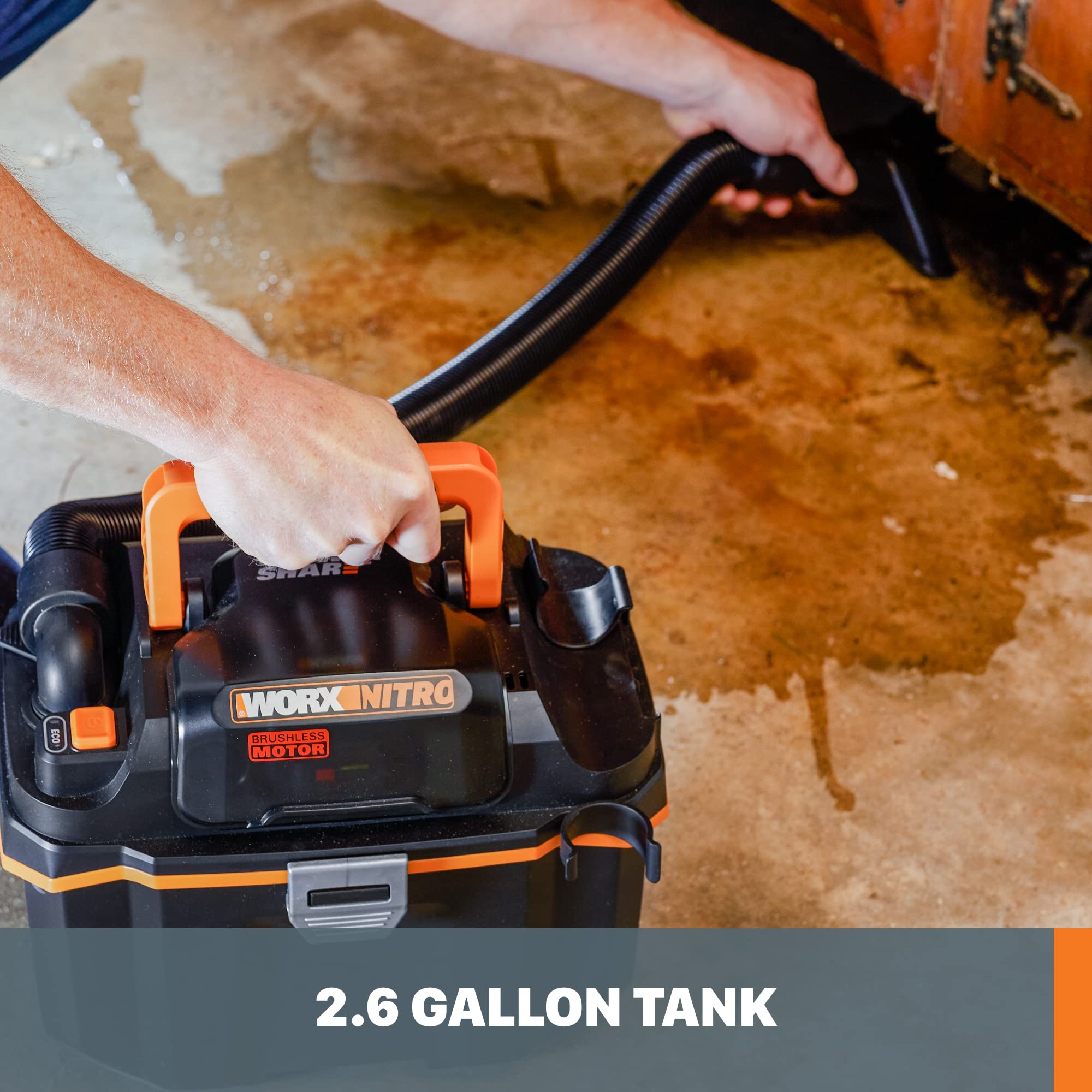 WORX 20V Nitro WX031L.9 2.1 Gal Cordless Wet/Dry Vacuum (Tool Only), Black, Orange
