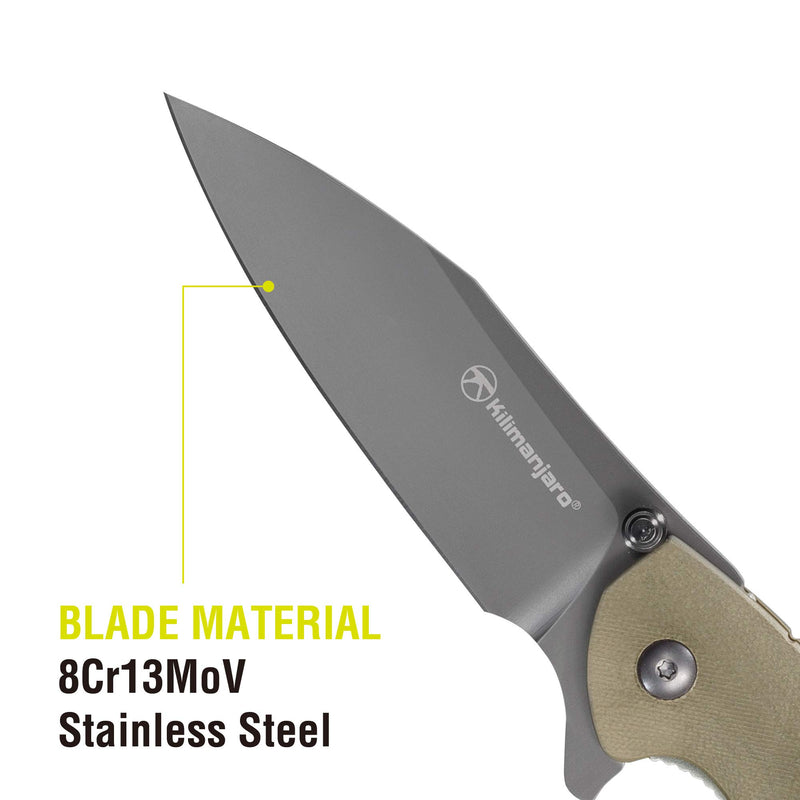 Morsa Kilimanjaro Folding Knife, 3.5-Inch 8Cr13MoV Stainless Steel Blade with Titanium Nitride Coating, G10 Handle, Flipper Opening with Dual Thumb Stud and Liner Lock – 910028