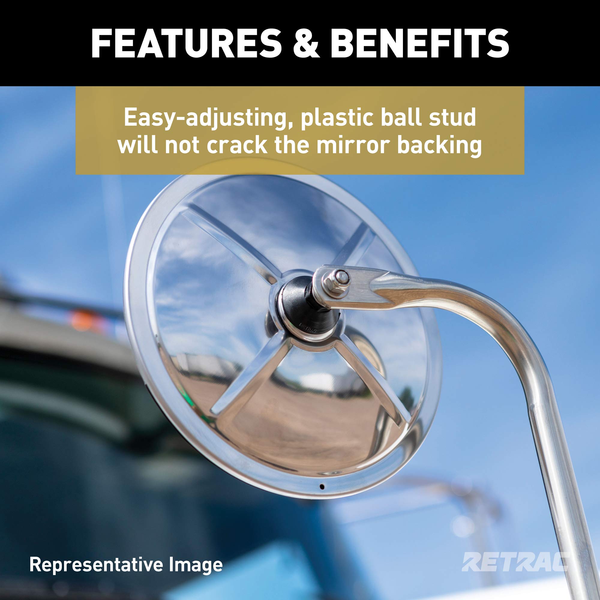 8-Inch Stainless Steel Center-Mount Convex Mirror Head Retrac 610703 with J-Bracket, Universal Driver or Passenger Side